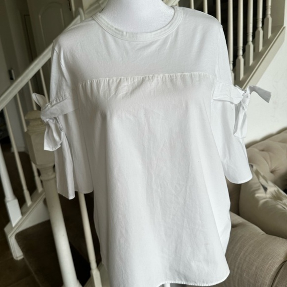 Clu White Women's Top with Bow Details made in usa Size M